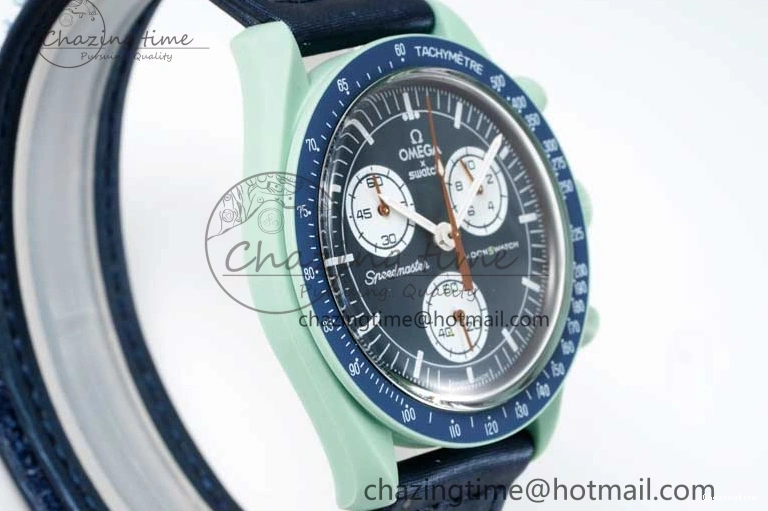 0305 SoftTouch Speedmaster Misson On Earth 1:1 Best Edition Blue Dial On Nylon Strap Quartz 7859